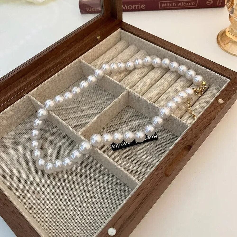 French Style Round‎ Pearl Plating Women's 12MM Necklace Elegant Classic Formal